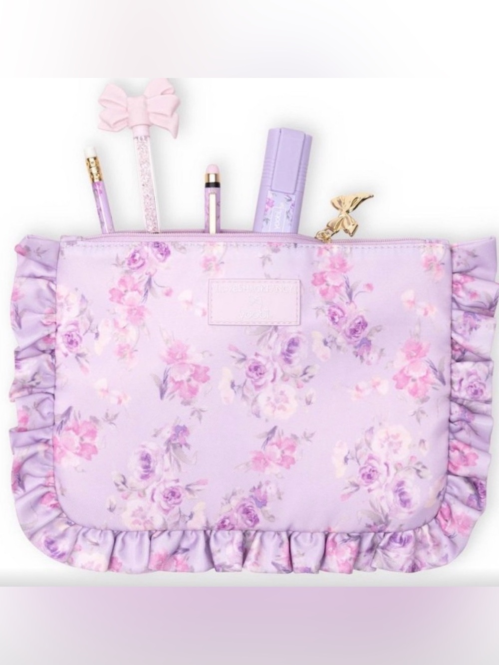 LoveShackFancy Lavender Floral Ruffle Accessory Pouch